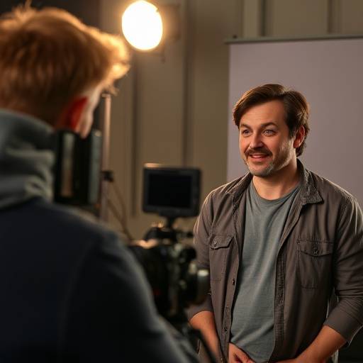 Two actors performing in front of a camera during a screen acting class, emphasizing natural expressions